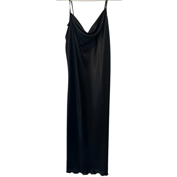 NWT Bebe SATIN COWL NECK SLIP MIDI DRESS Size Large - Black MSRP $69 - Picture 4 of 5